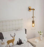Clear Glass Metal Wall Sconce Cylindrical Shade Dimmable Copper Gold Finish Modern Living Room Bedroom Home Decor - Stack & Clear 8