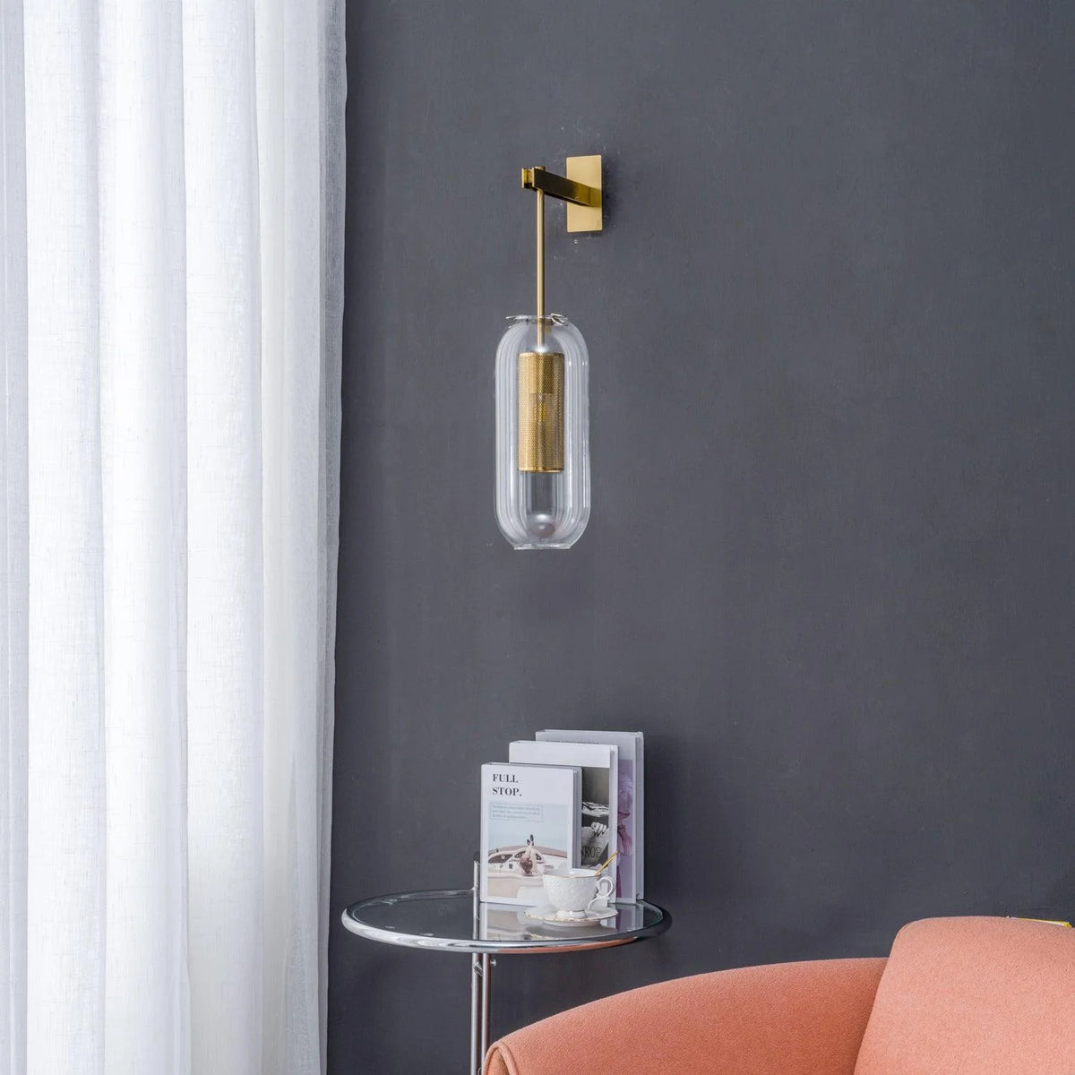 Clear Glass Metal Wall Sconce Cylindrical Shade Dimmable Copper Gold Finish Modern Living Room Bedroom Home Decor - Stack & Clear 9