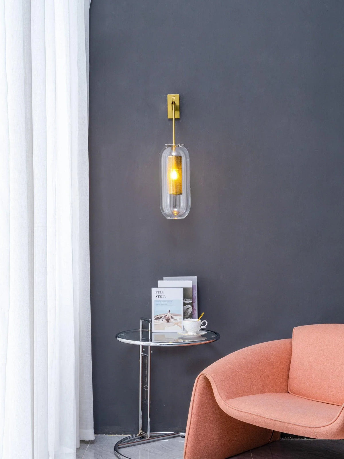 Clear Glass Metal Wall Sconce Cylindrical Shade Dimmable Copper Gold Finish Modern Living Room Bedroom Home Decor - Stack & Clear 10
