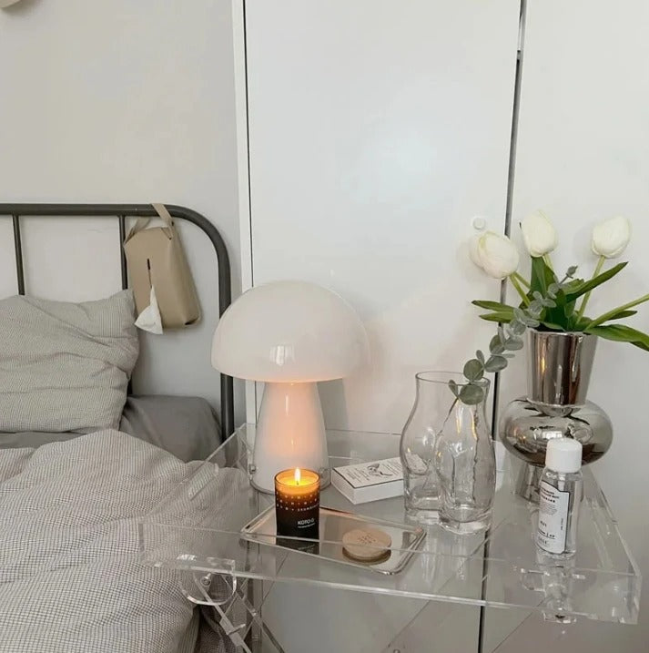 Modern Glass Mushroom Table Lamp with LED Light – Elegant Bedside or Desk Lamp for Home and Office Decor 0