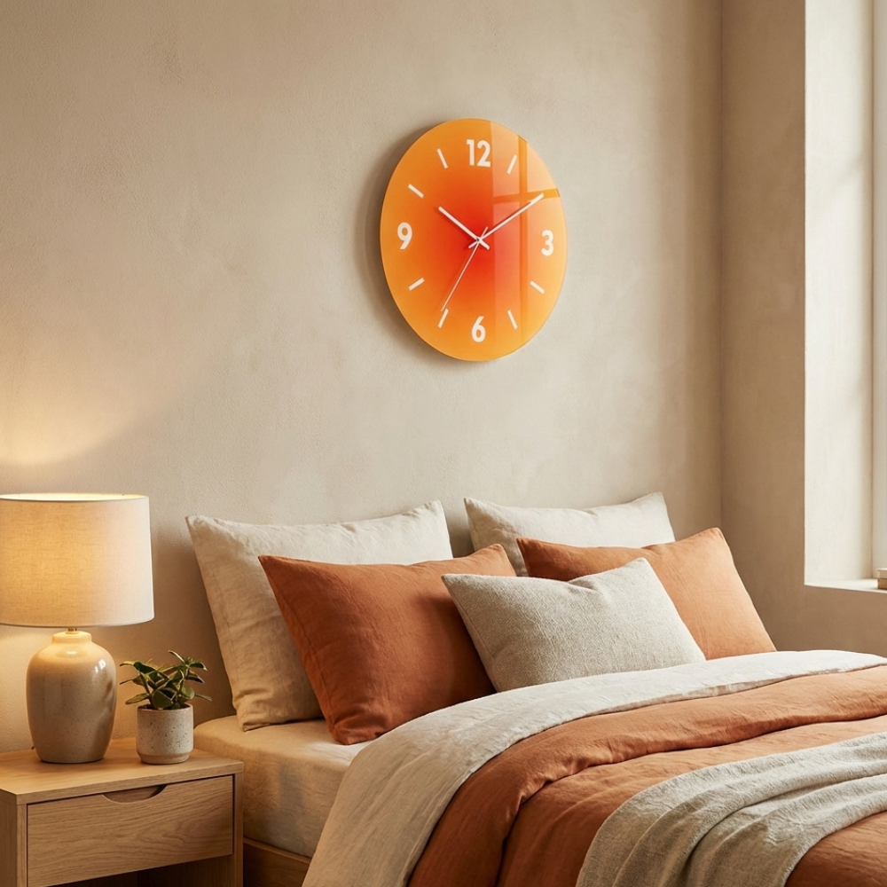 Modern Glass Wall Clock – 30 cm Diameter, Silent Quartz Mechanism for Home Decor