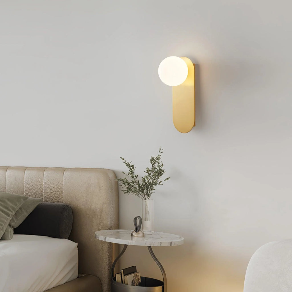 White Glass Globe LED Wall Sconce Spherical Shade Brass Finish Modern Living Room Hallway Home Decor - Stack & Clear 5