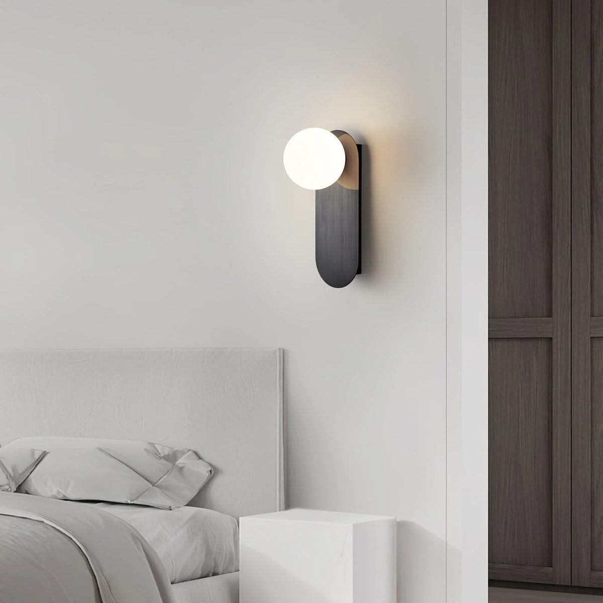 White Glass Globe LED Wall Sconce Spherical Shade Brass Finish Modern Living Room Hallway Home Decor - Stack & Clear 6