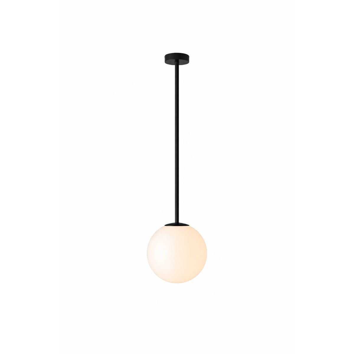 Modern Globe Pendant Light Matte Black Stem Opal White Glass Ball 0