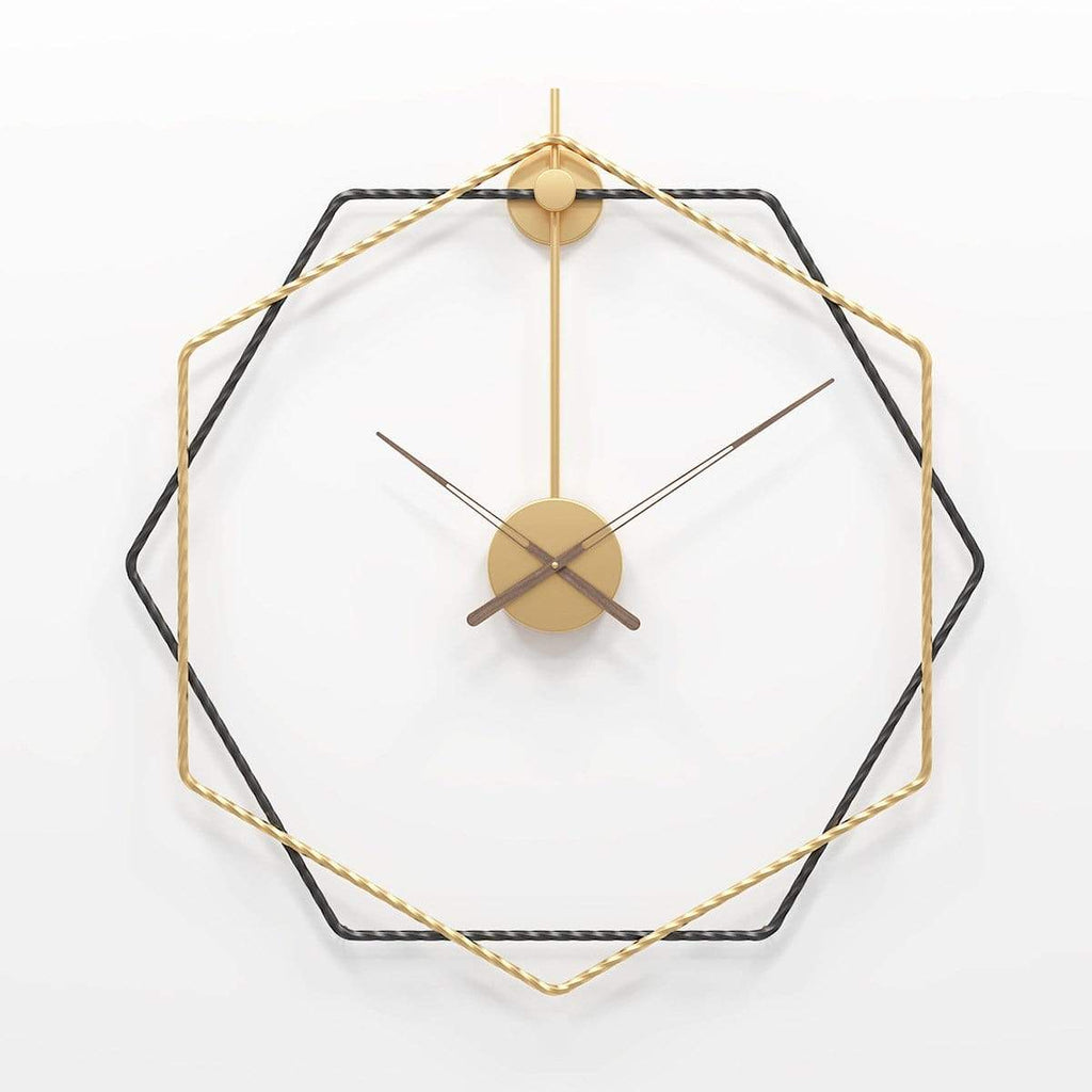 Modern Hexagon Wall Clock Decor with Metal Finish – Abstract Design in Gold 2