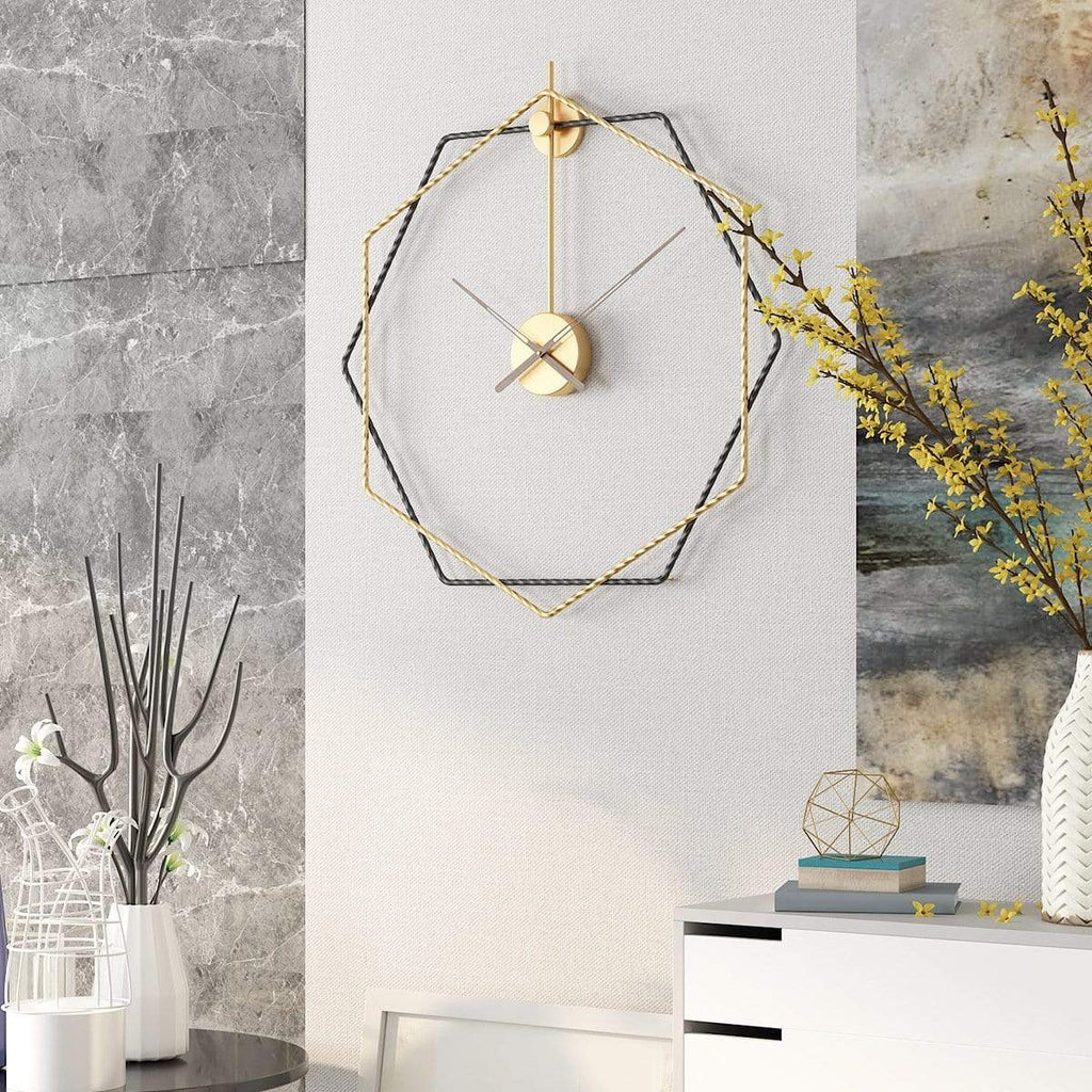 Modern Hexagon Wall Clock Decor with Metal Finish – Abstract Design in Gold 5