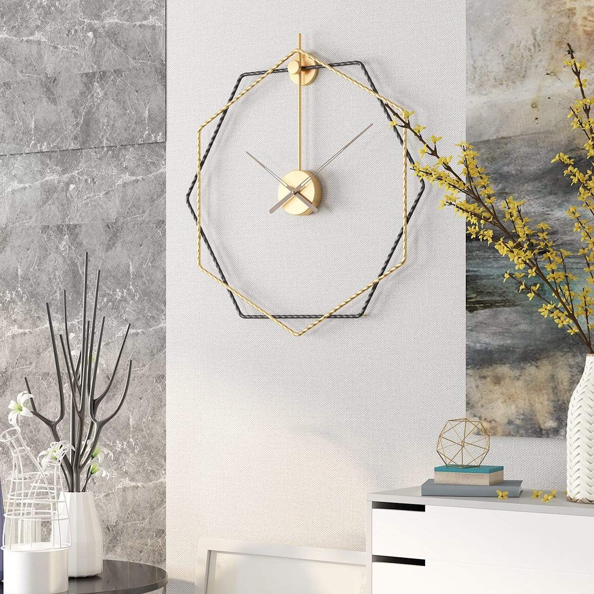 Modern Hexagon Wall Clock Decor with Metal Finish – Abstract Design in Gold 5