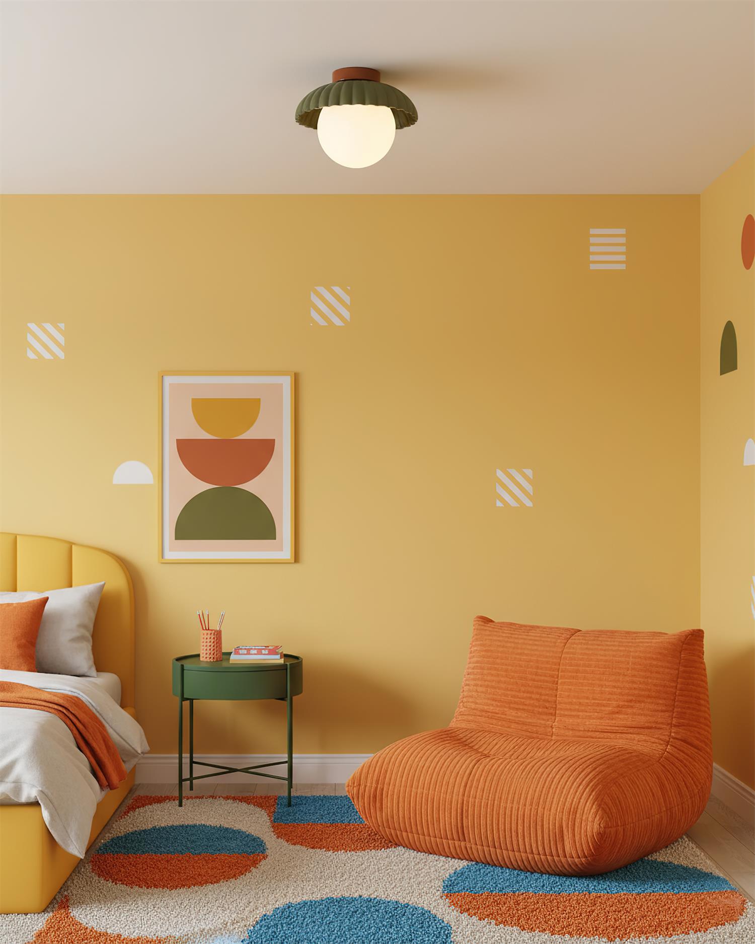 Modern LED Ceiling Light Fixture in Green and Beige - Adjustable Design for Indoor Use 7