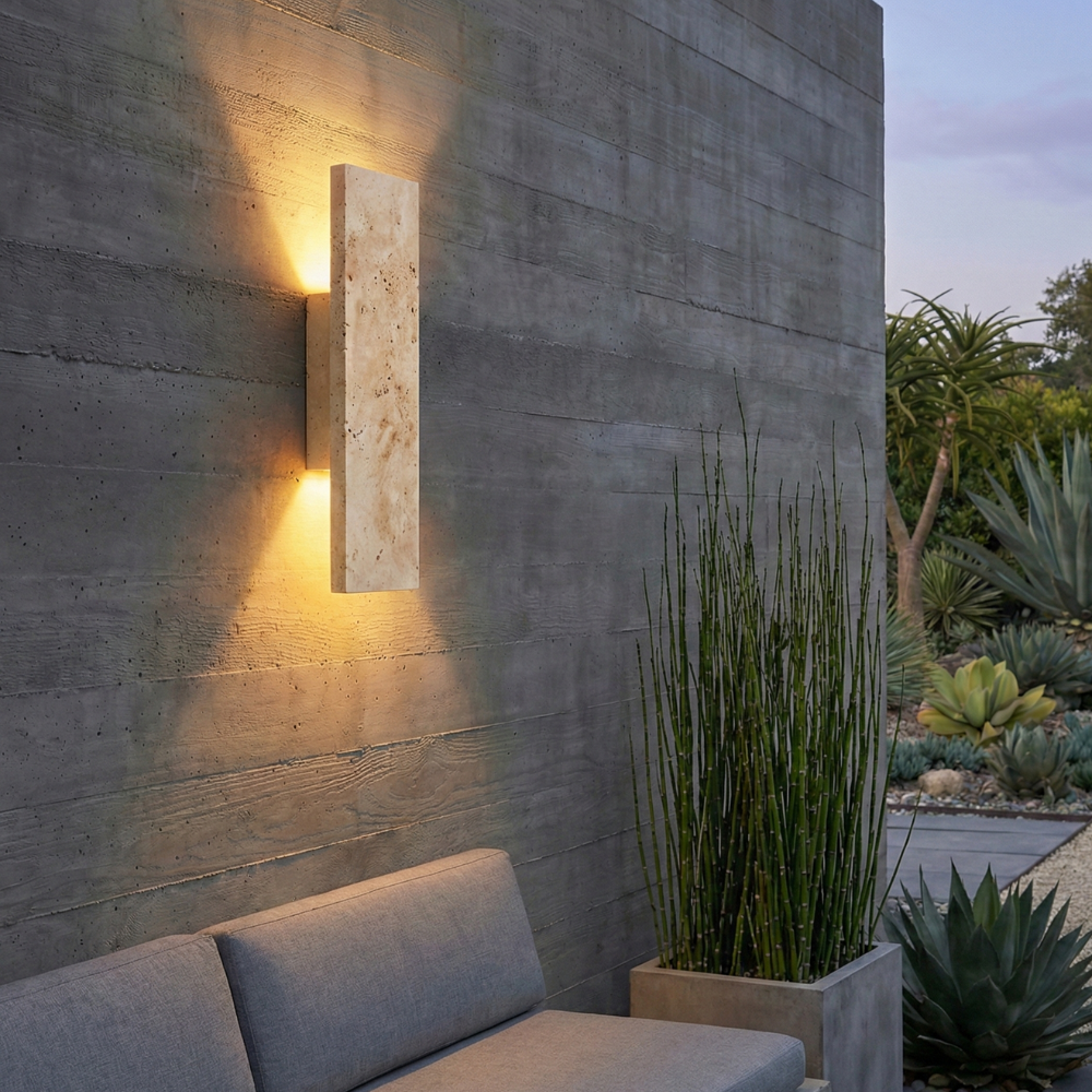 Modern LED Outdoor Wall Sconce with Natural Stone Design – Waterproof and Dimmable 17