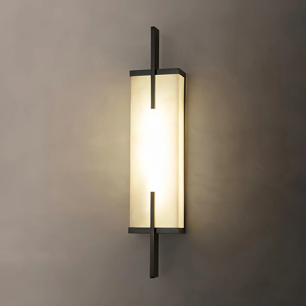 White Alabaster LED Wall Sconce Vertical Slab Brass Copper Finish Modern Living Room Hallway Home Decor - Stack & Clear 3