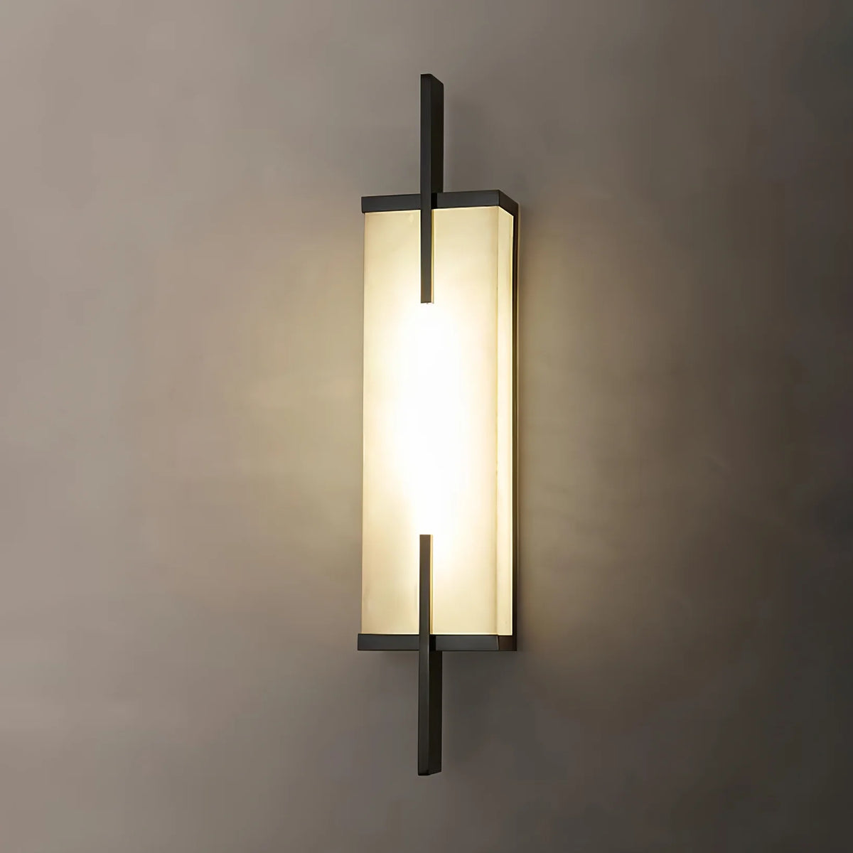 White Alabaster LED Wall Sconce Vertical Slab Brass Copper Finish Modern Living Room Hallway Home Decor - Stack & Clear 3