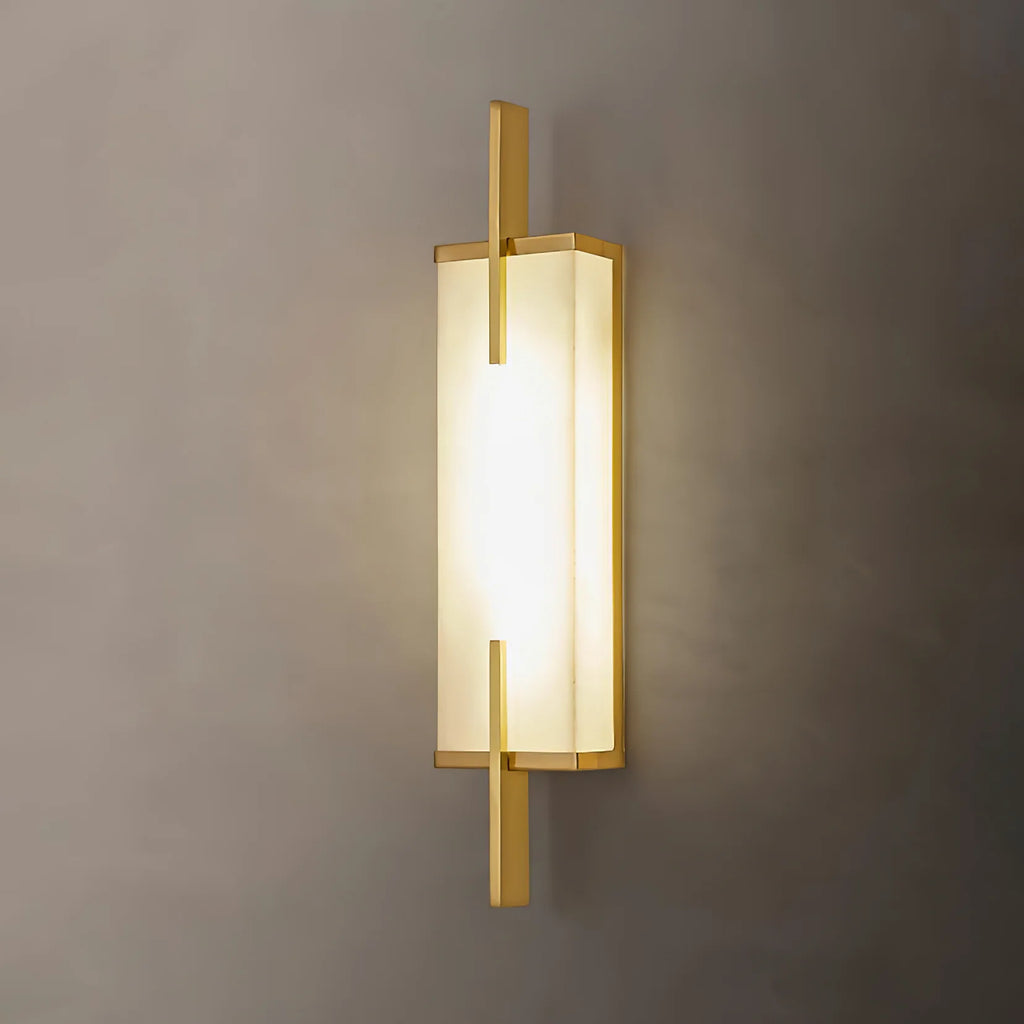 White Alabaster LED Wall Sconce Vertical Slab Brass Copper Finish Modern Living Room Hallway Home Decor - Stack & Clear 12
