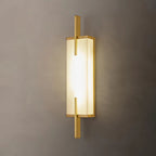 White Alabaster LED Wall Sconce Vertical Slab Brass Copper Finish Modern Living Room Hallway Home Decor - Stack & Clear 12