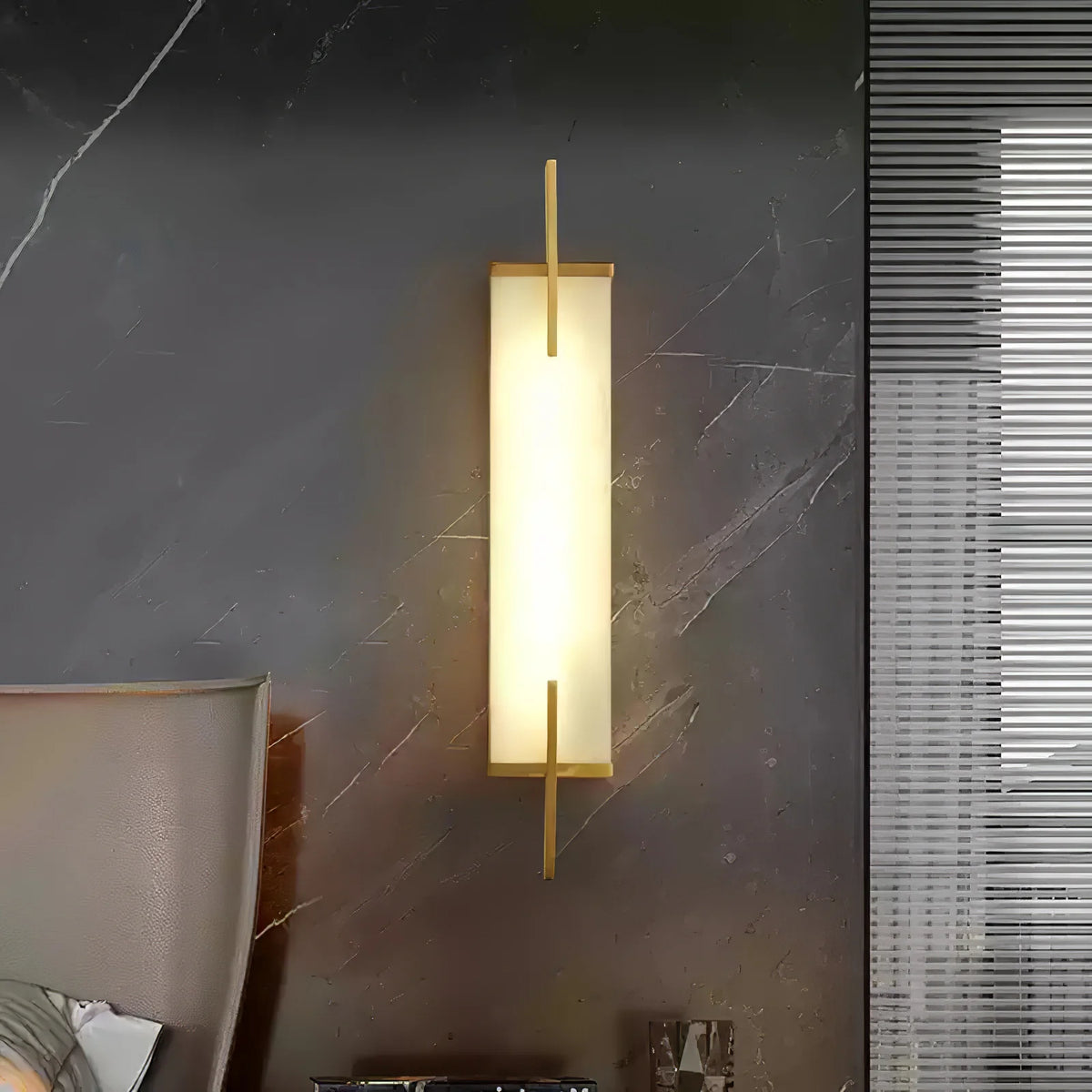 White Alabaster LED Wall Sconce Vertical Slab Brass Copper Finish Modern Living Room Hallway Home Decor - Stack & Clear 8