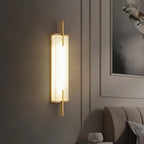 White Alabaster LED Wall Sconce Vertical Slab Brass Copper Finish Modern Living Room Hallway Home Decor - Stack & Clear 7
