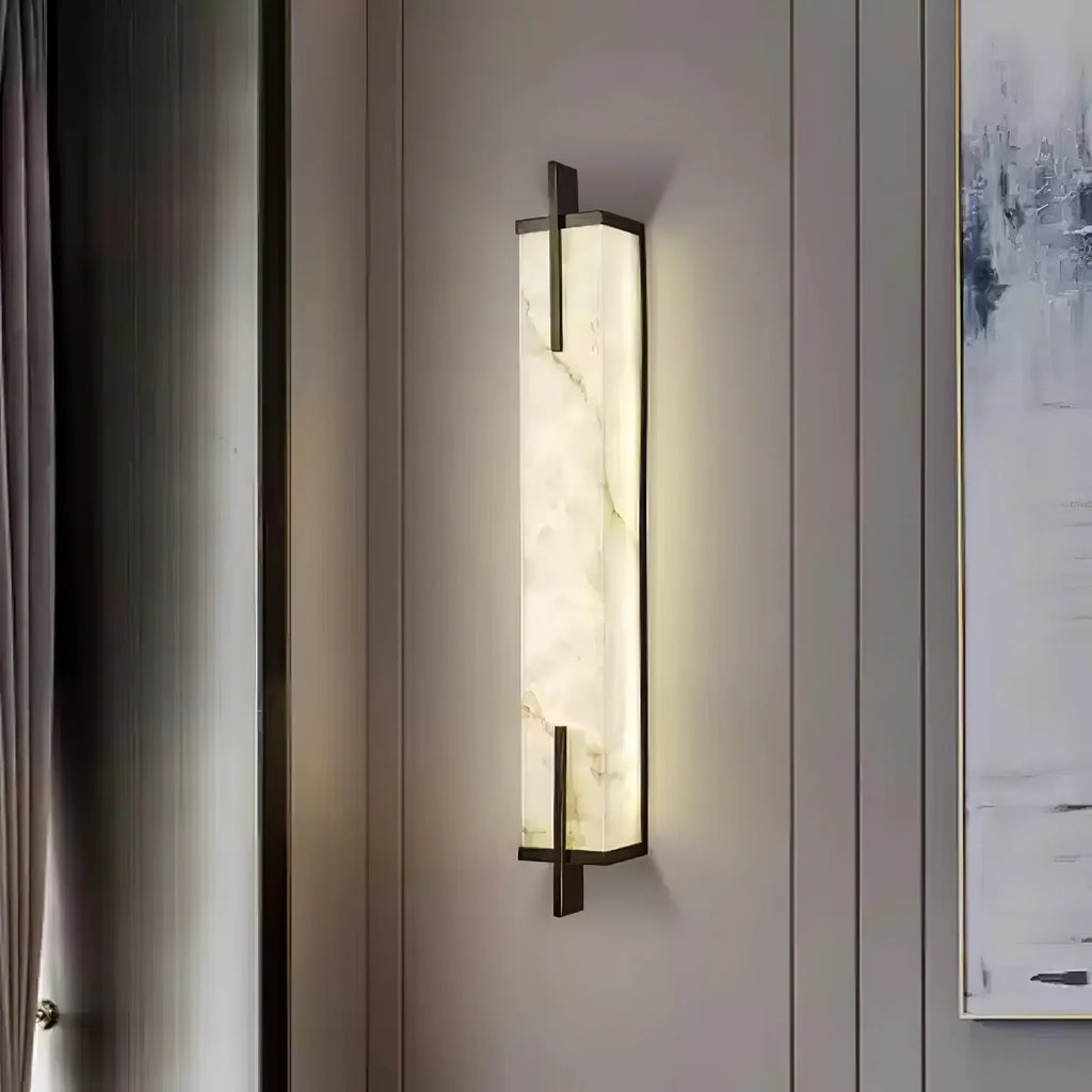 White Alabaster LED Wall Sconce Vertical Slab Brass Copper Finish Modern Living Room Hallway Home Decor - Stack & Clear 5