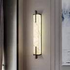 White Alabaster LED Wall Sconce Vertical Slab Brass Copper Finish Modern Living Room Hallway Home Decor - Stack & Clear 5