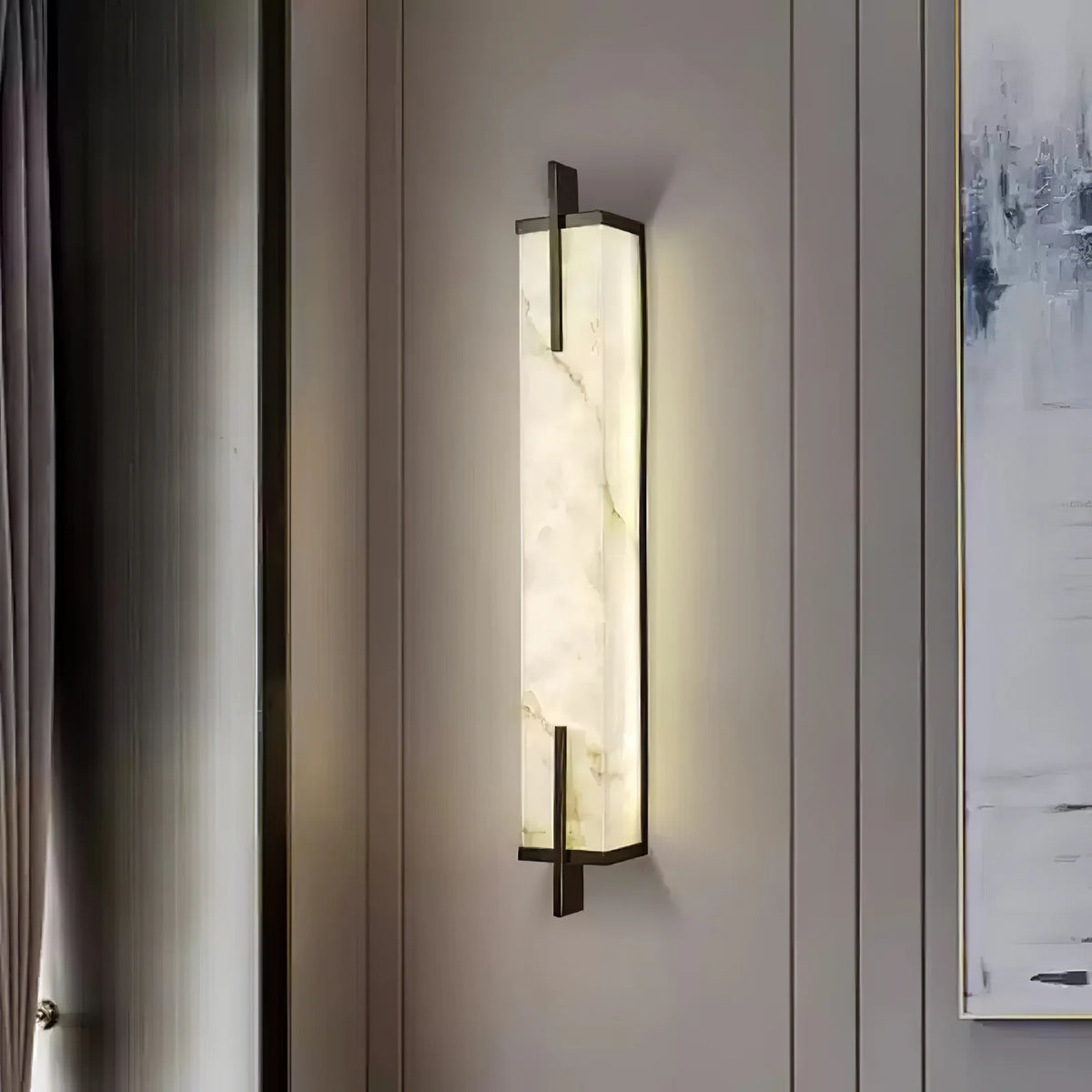 White Alabaster LED Wall Sconce Vertical Slab Brass Copper Finish Modern Living Room Hallway Home Decor - Stack & Clear 5