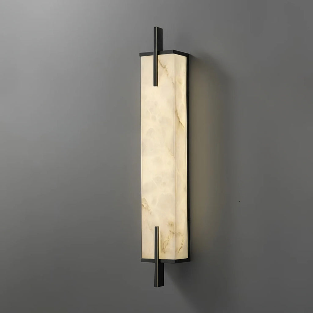 White Alabaster LED Wall Sconce Vertical Slab Brass Copper Finish Modern Living Room Hallway Home Decor - Stack & Clear 13