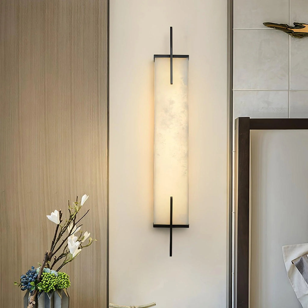 White Alabaster LED Wall Sconce Vertical Slab Brass Copper Finish Modern Living Room Hallway Home Decor - Stack & Clear 6