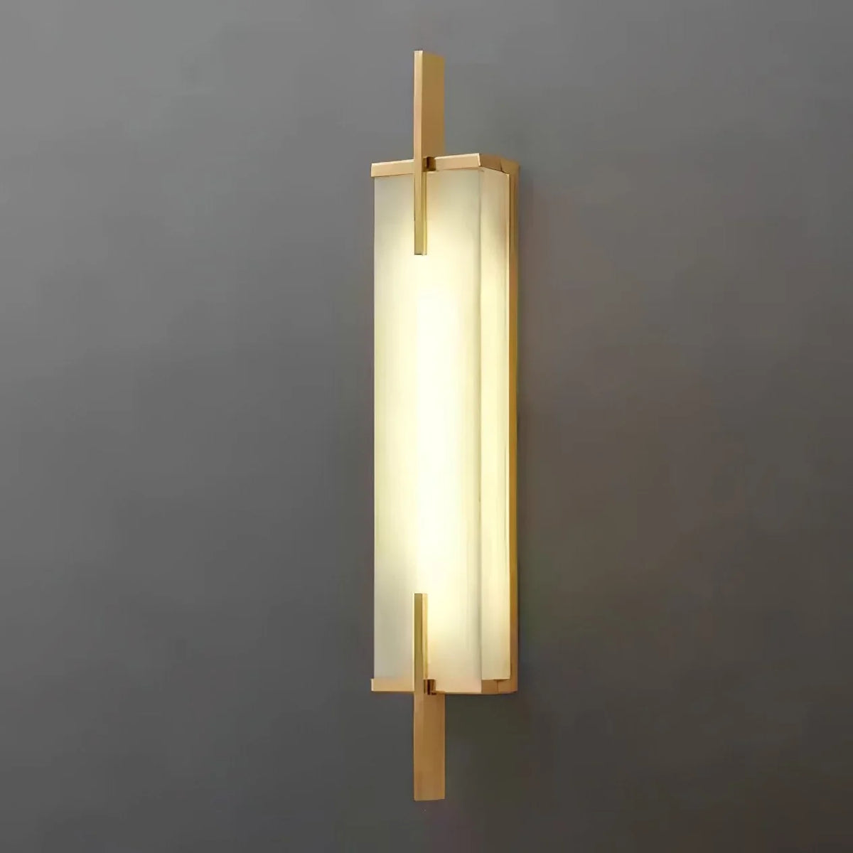 White Alabaster LED Wall Sconce Vertical Slab Brass Copper Finish Modern Living Room Hallway Home Decor - Stack & Clear 14