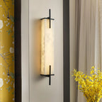 White Alabaster LED Wall Sconce Vertical Slab Brass Copper Finish Modern Living Room Hallway Home Decor - Stack & Clear 10