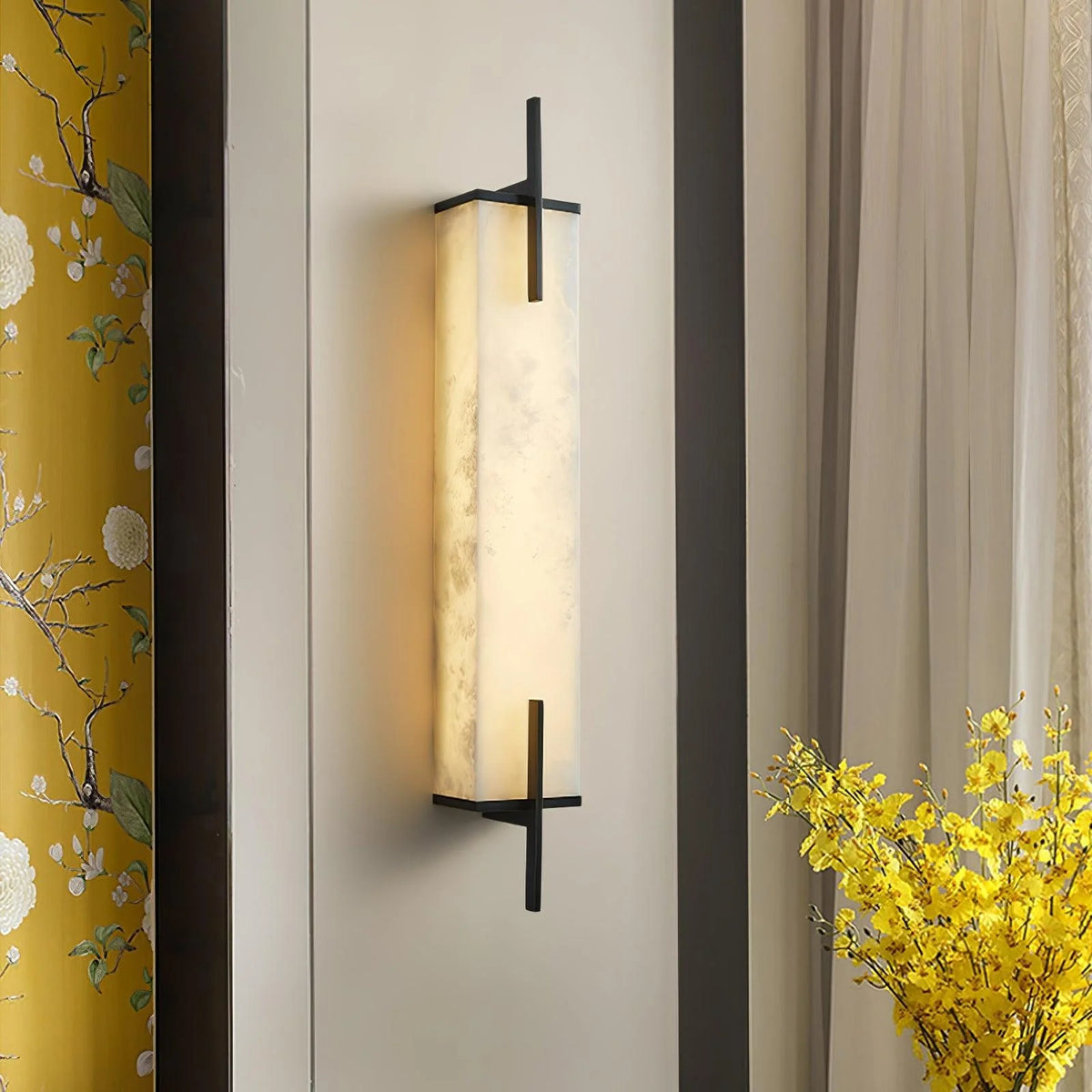 White Alabaster LED Wall Sconce Vertical Slab Brass Copper Finish Modern Living Room Hallway Home Decor - Stack & Clear 10