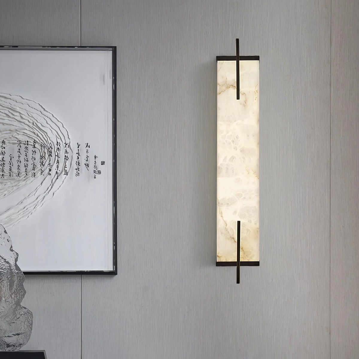 White Alabaster LED Wall Sconce Vertical Slab Brass Copper Finish Modern Living Room Hallway Home Decor - Stack & Clear 11