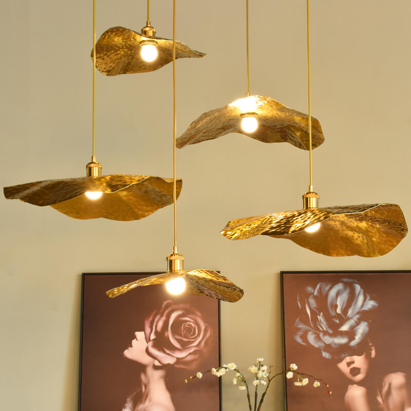 Modern Lotus Leaf Pendant Light in Golden Bronze – Adjustable Kitchen Hanging Light 1
