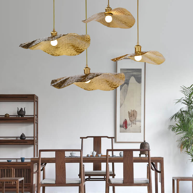 Modern Lotus Leaf Pendant Light in Golden Bronze – Adjustable Kitchen Hanging Light 2