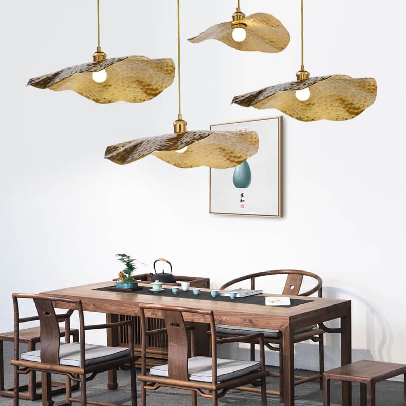 Modern Lotus Leaf Pendant Light in Golden Bronze – Adjustable Kitchen Hanging Light 4