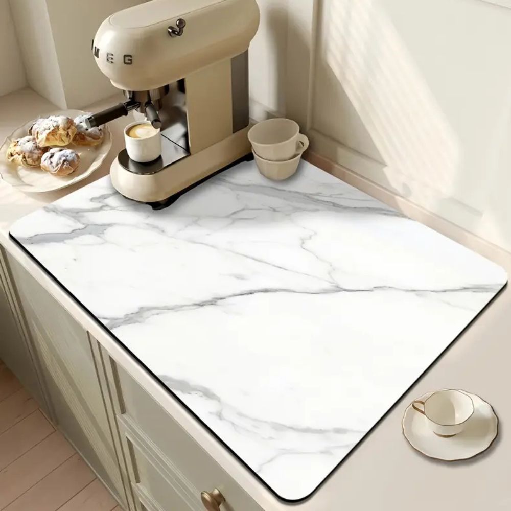 Modern Marble Print Dish Drying Mat Diatom Mud Black/White 0