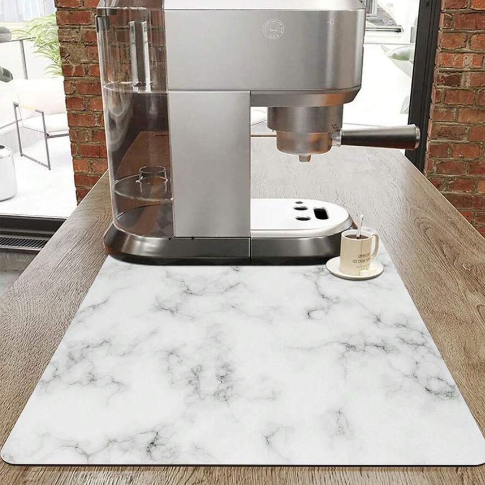 Modern Marble Print Dish Drying Mat Diatom Mud Black/White 2