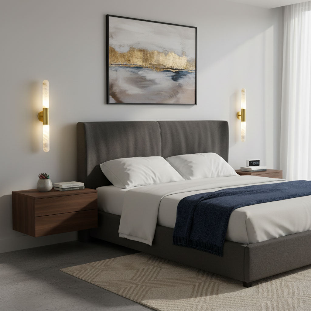 Modern Minimalist Dimmable Wall Light Black Metal Alabaster  
Elegant LED Wall Sconce Black Metal Alabaster Finish  
Contemporary Accent Wall Sconce LED Black Metal Alabaster 3