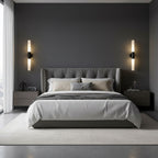 Modern Minimalist Dimmable Wall Light Black Metal Alabaster  
Elegant LED Wall Sconce Black Metal Alabaster Finish  
Contemporary Accent Wall Sconce LED Black Metal Alabaster 5