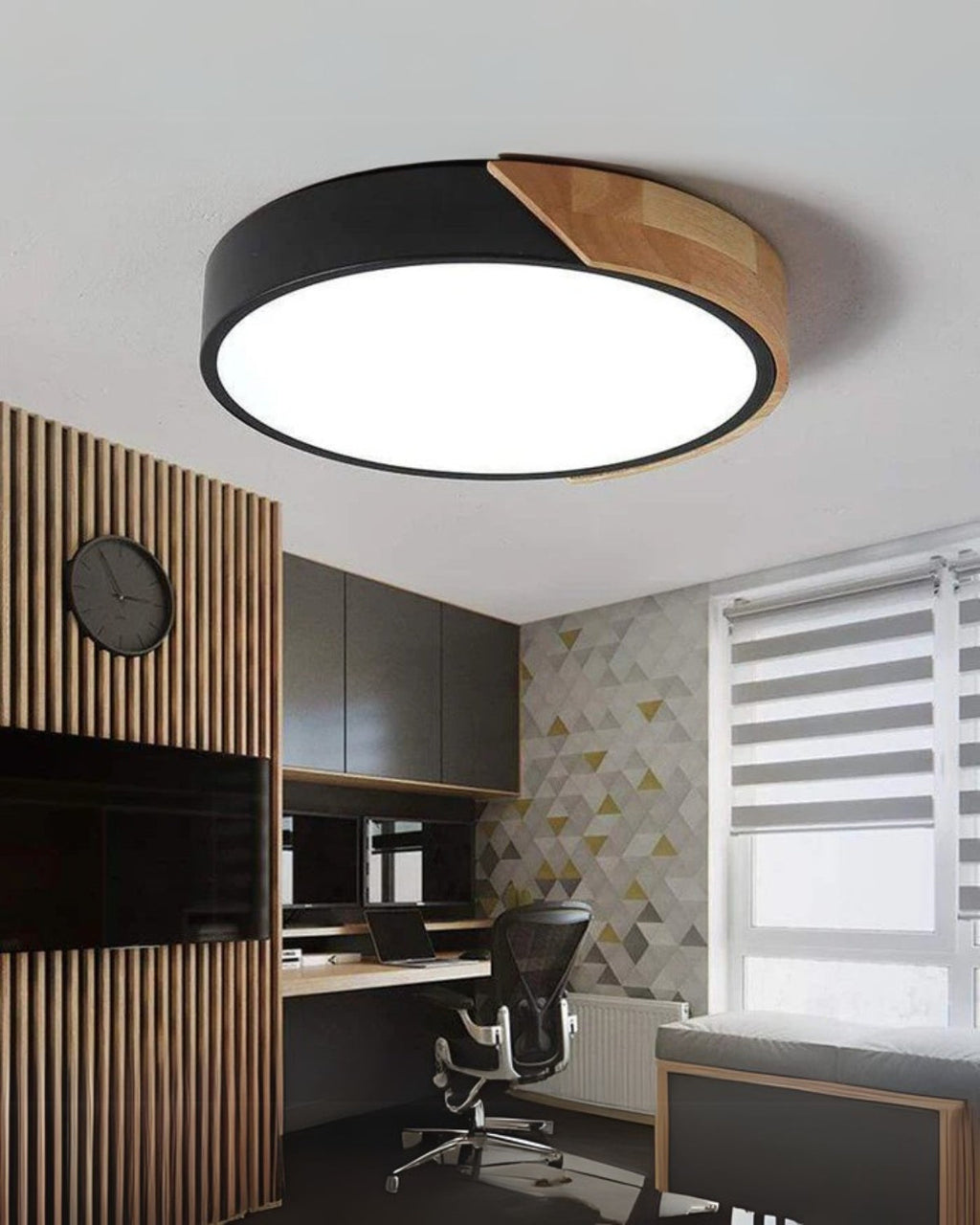 Modern Minimalist Flush Mount Ceiling Light Fixture with Wood Accent – LED Ceiling Light for Stylish Interiors 1