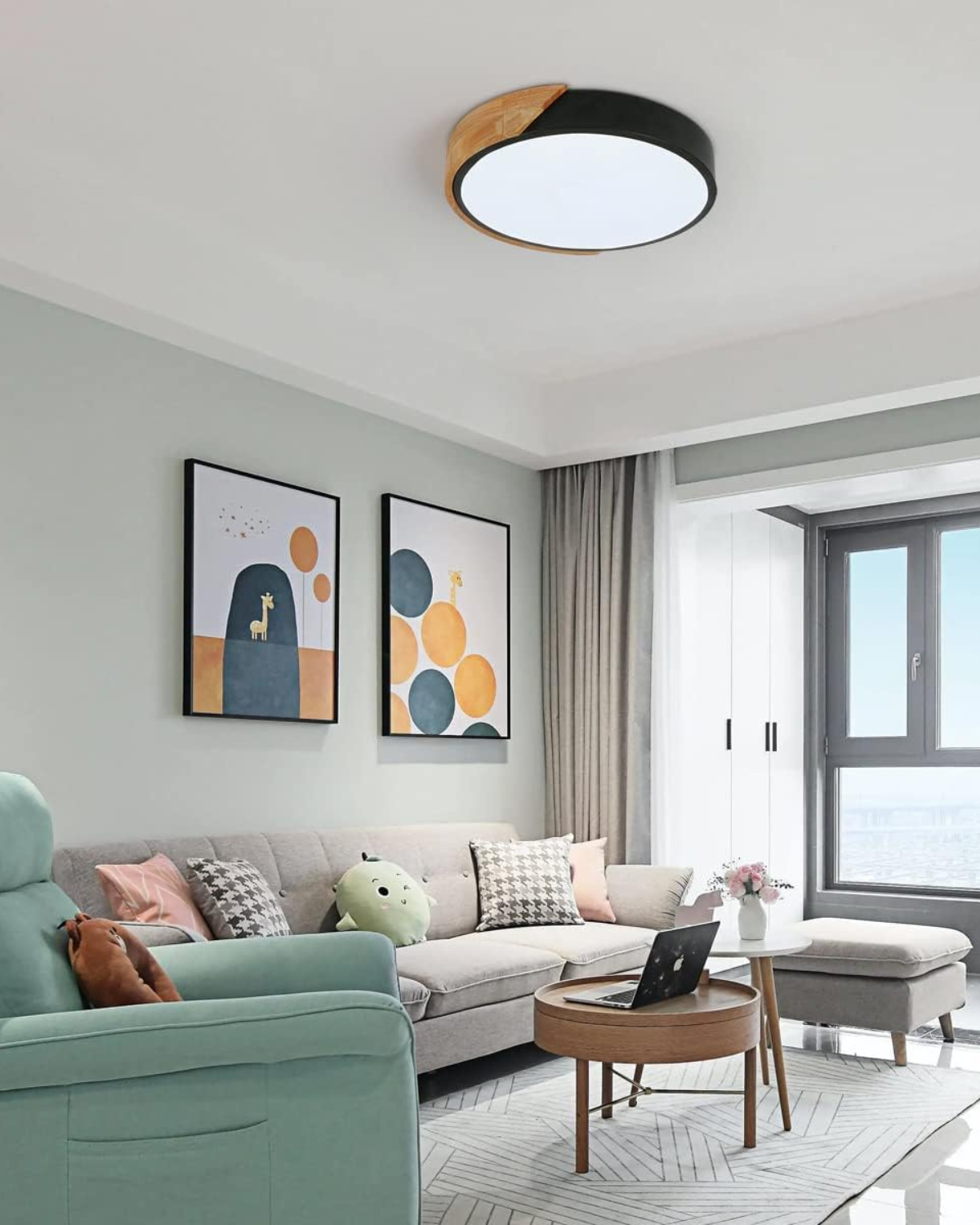 Modern Minimalist Flush Mount Ceiling Light Fixture with Wood Accent – LED Ceiling Light for Stylish Interiors 2