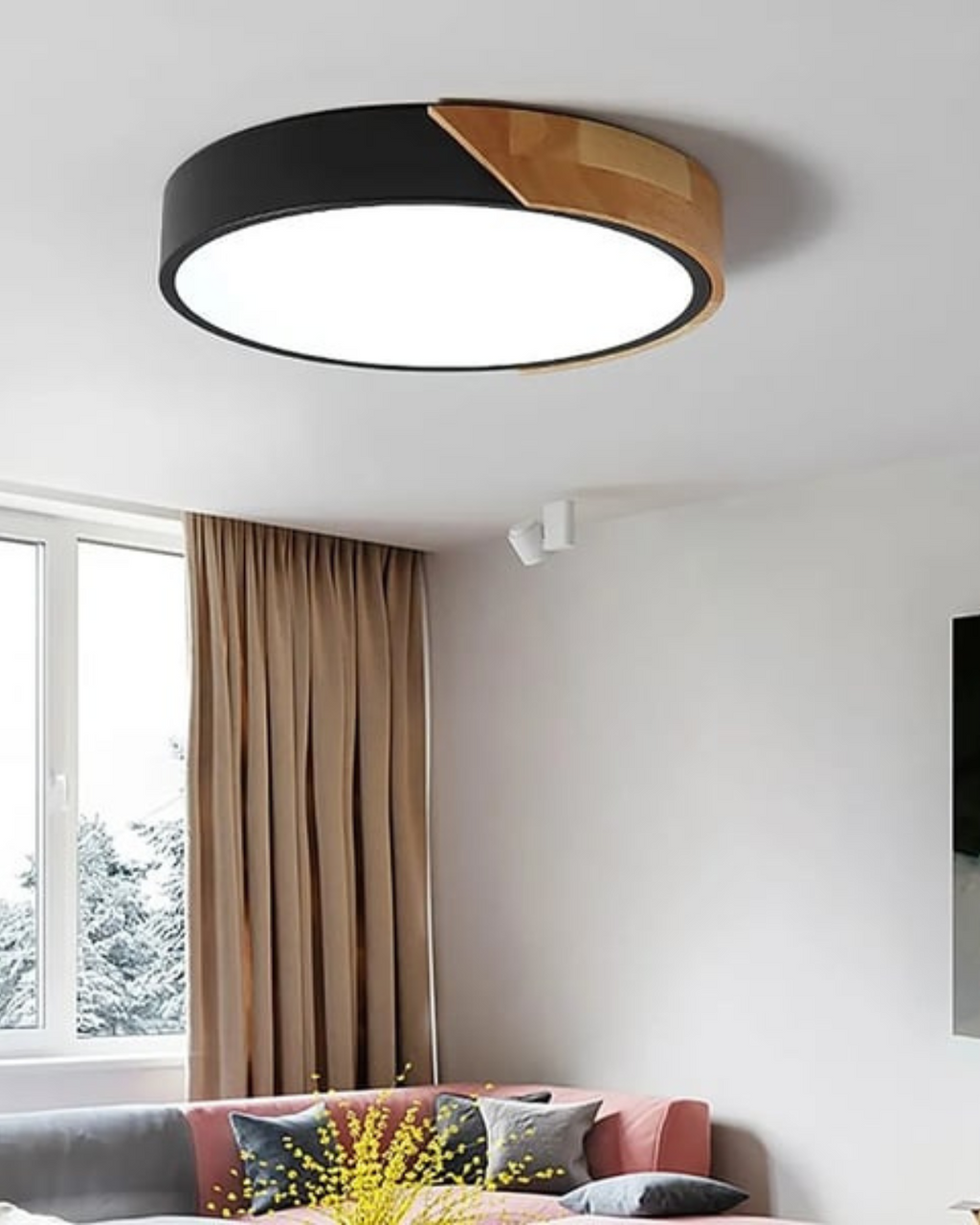 Modern Minimalist Flush Mount Ceiling Light Fixture with Wood Accent – LED Ceiling Light for Stylish Interiors 3