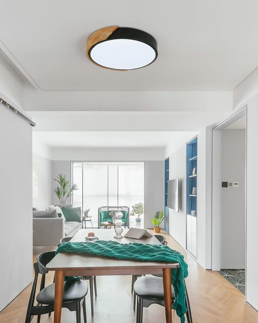 Modern Minimalist Flush Mount Ceiling Light Fixture with Wood Accent – LED Ceiling Light for Stylish Interiors 4