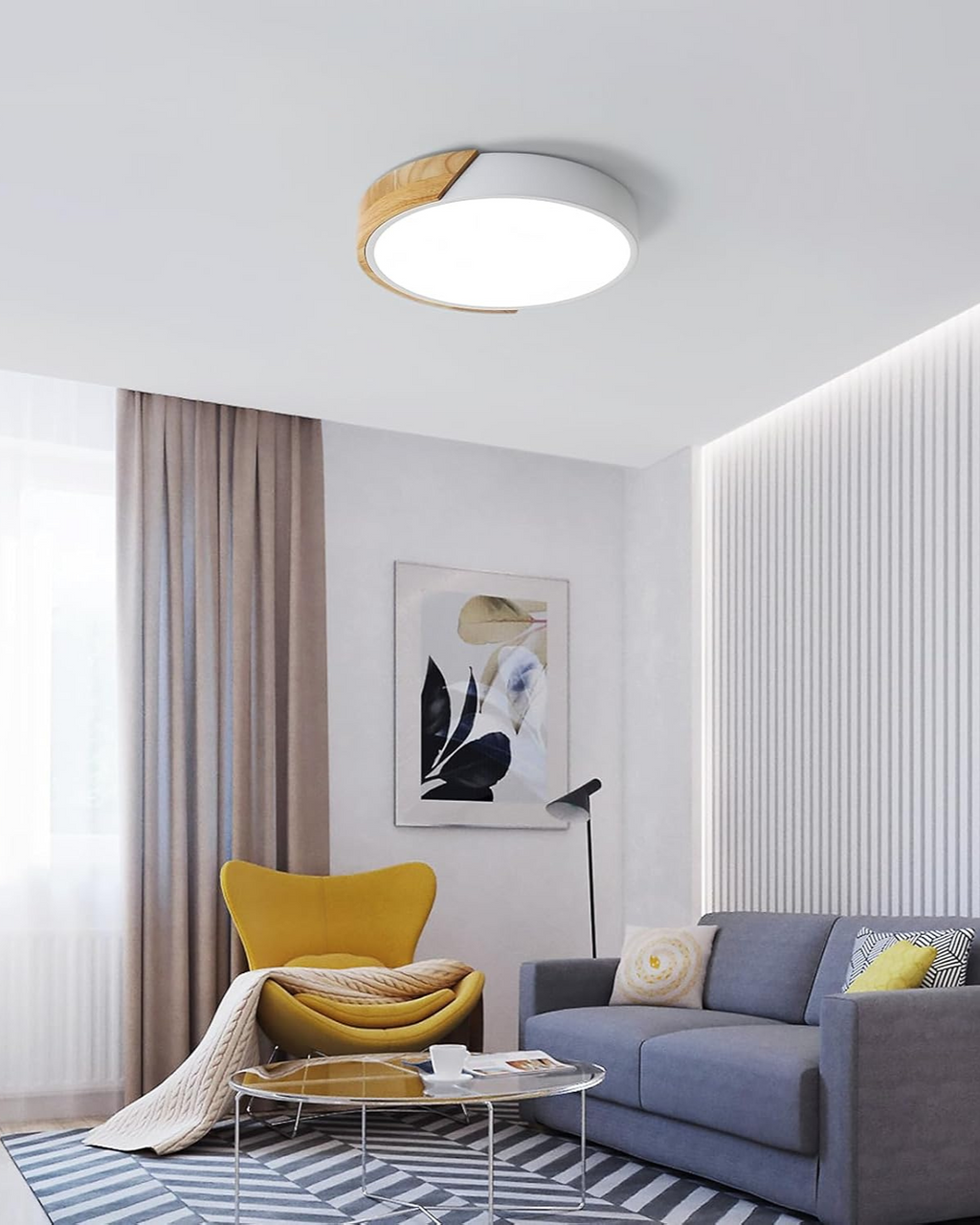 Modern Minimalist Flush Mount Ceiling Light Fixture with Wood Accent – LED Ceiling Light for Stylish Interiors 7