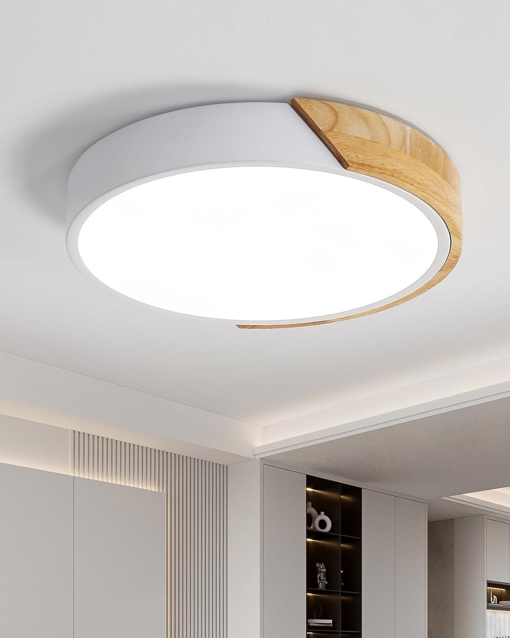 Modern Minimalist Flush Mount Ceiling Light Fixture with Wood Accent – LED Ceiling Light for Stylish Interiors 8