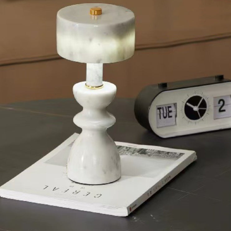 Modern Minimalist USB Table Lamp Aluminum Marble White 1