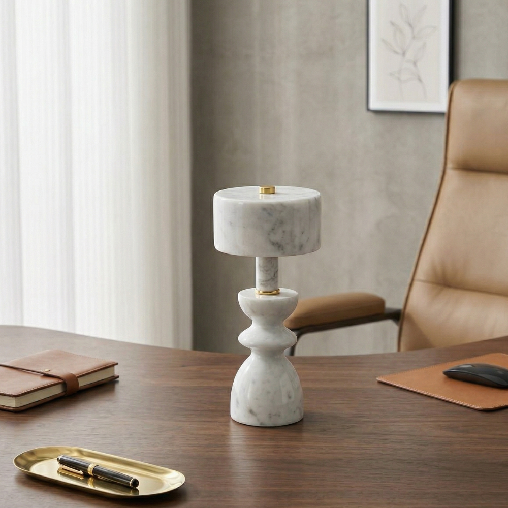 Modern Minimalist USB Table Lamp Aluminum Marble White 99