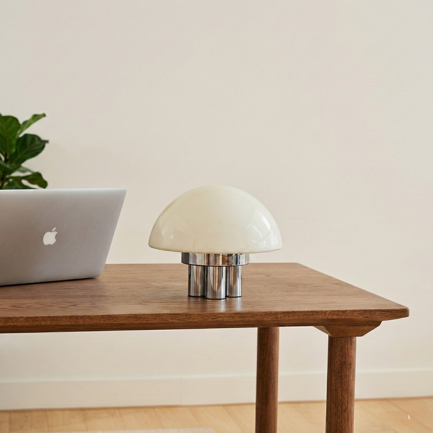 Modern Mushroom Bedside Lamp Milk-White Glass Metal 0