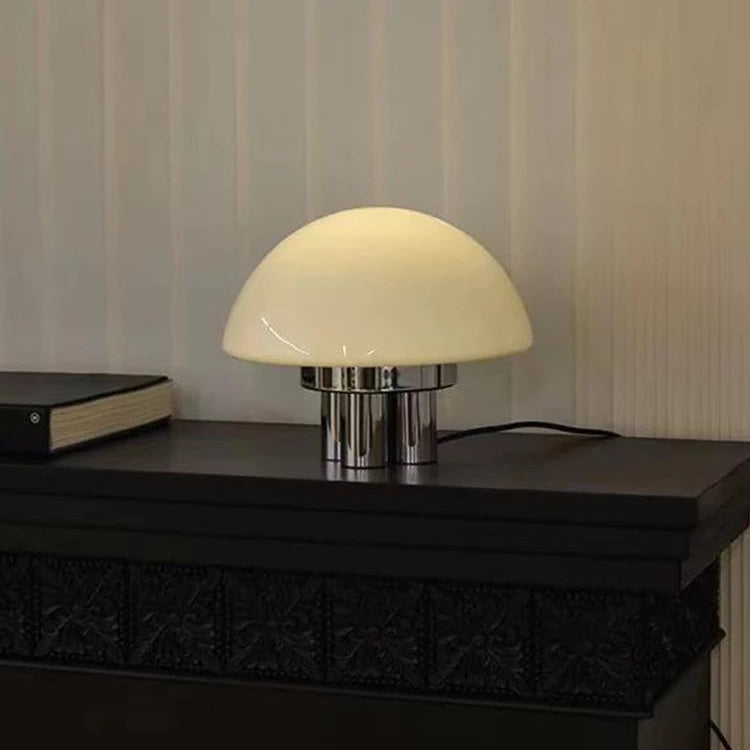 Modern Mushroom Bedside Lamp Milk-White Glass Metal 2