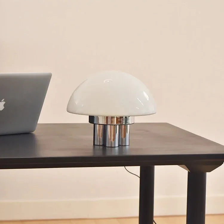 Modern Mushroom Bedside Lamp Milk-White Glass Metal 3