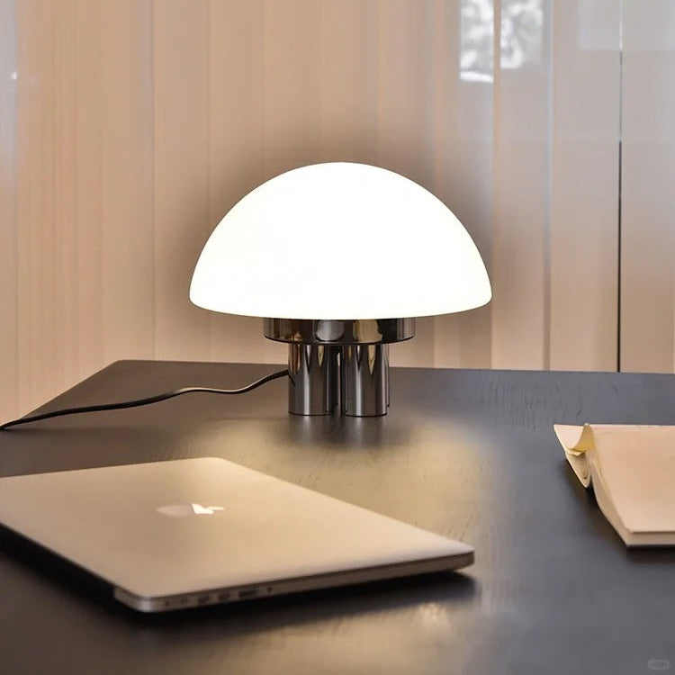 Modern Mushroom Bedside Lamp Milk-White Glass Metal 5