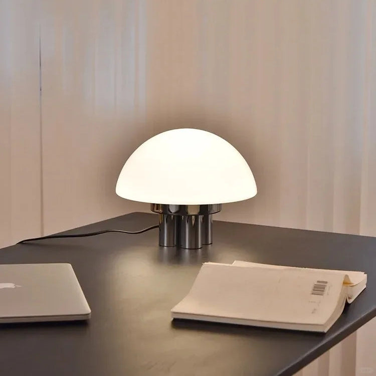 Modern Mushroom Bedside Lamp Milk-White Glass Metal 6
