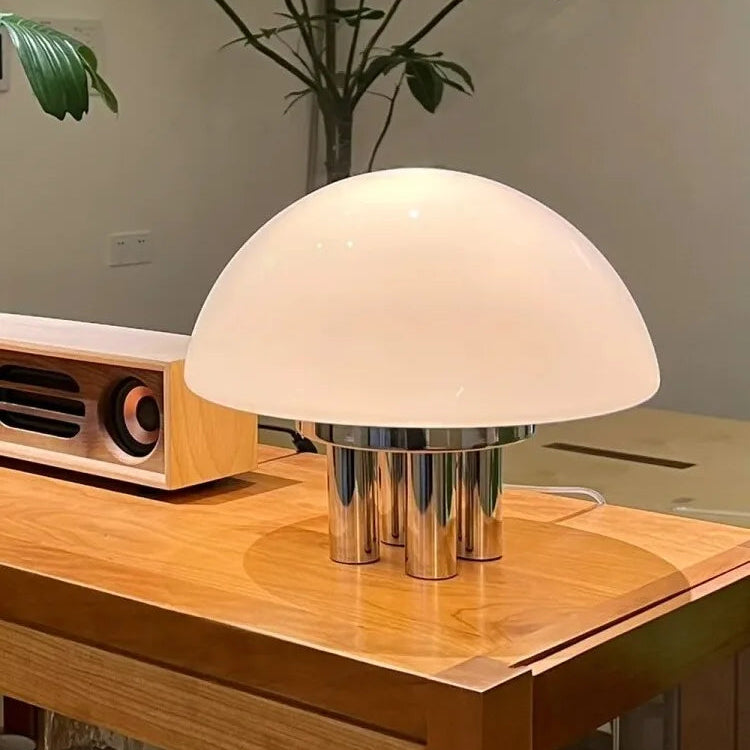 Modern Mushroom Bedside Lamp Milk-White Glass Metal 7