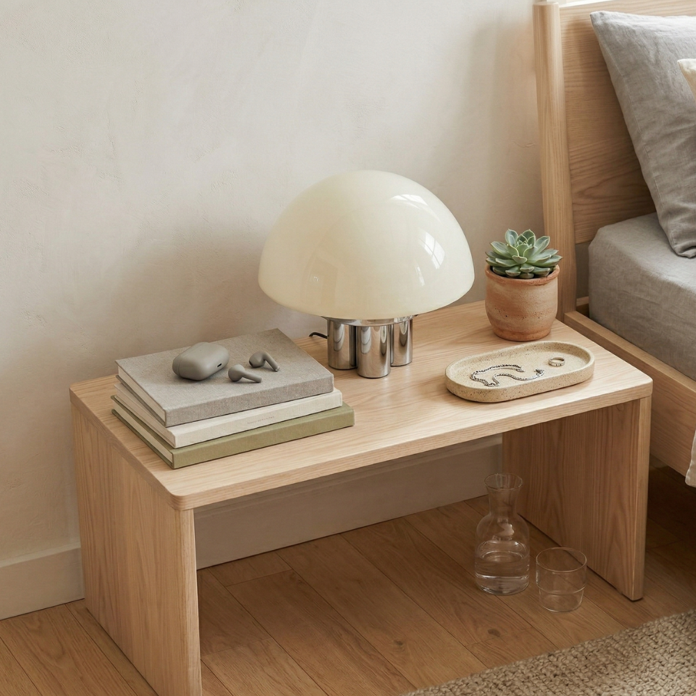 Modern Mushroom Bedside Lamp Milk-White Glass Metal